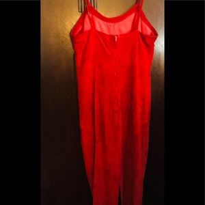 Red suede maxi with split dress spaghetti straps